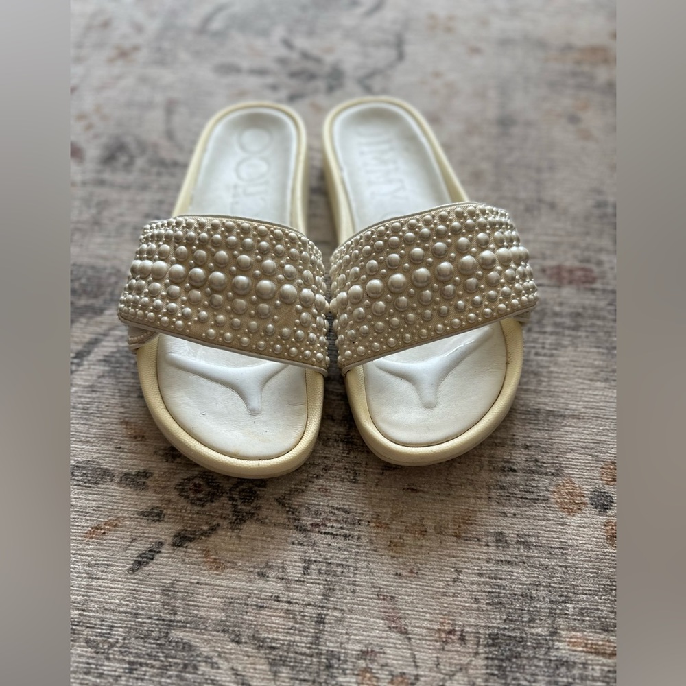 Jimmy Choo Fitz White Pearl Slides size 38